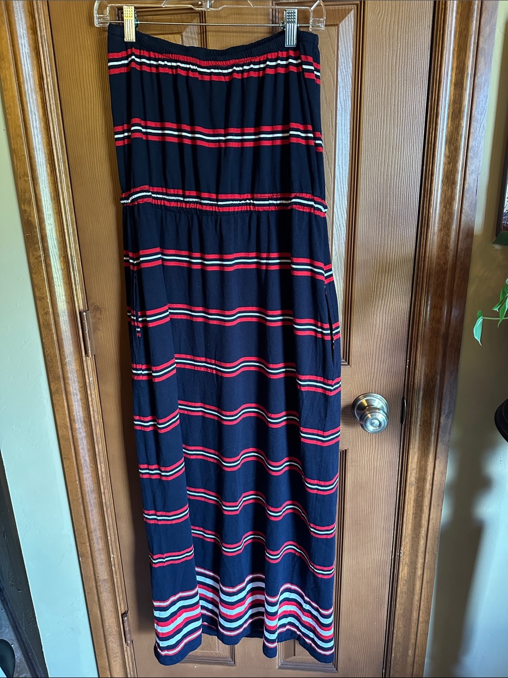 Tommy Hilfiger Strapless Navy/Red/White Stripe Maxi Dress, size Large - Picture 6 of 7